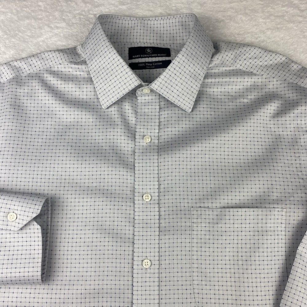 Hart Schaffner Marx Dress Shirt Mens 16.5-33‎ Blue Geometric Non Iron NWOT!